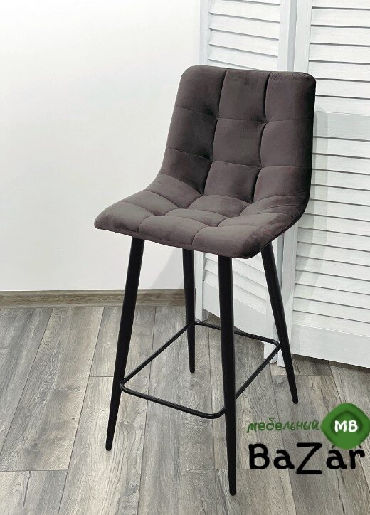 Полубарный стул CHILLI-QB графит #14, велюр / черный каркас (H=66cm) 