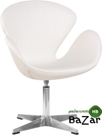 Кресло дизайнерское SWAN (белый кожзам P23, алюминиевое основание)